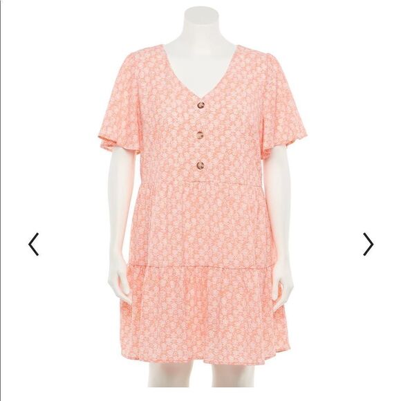 Pink Floral Button Down Flutter Sleeve Dress 1X - Picture 8 of 9